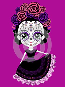 Catrina mexican doll cartoon