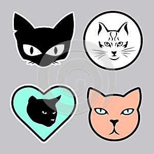 Cute cats as sticker pack for design websites, applications, logo, icons, signs or social network communication.