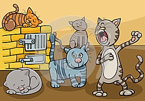 Cats animal characters group cartoon illustration