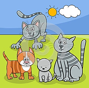 cats animal characters in the meadow cartoon illustration