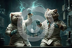 Cats as scientists experiment created with Generative AI technology