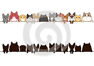 Cats border set with silhouette