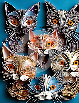 Cats brought to life through the intricate beauty of paper art, capturing their elegance and playfulness in every delicate fold.