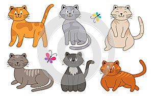 Cats cartoon flat colorful good-natured pets set