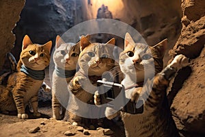 Cats in the cave take a selfie with a mobile phone