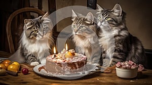 Cats celebrate birthdays using cake and birthday candles