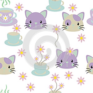 Cats and Coffee Seamless Fashion Background