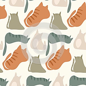 Cats, colored silhouettes, seamless pattern. Children s print. The illustration can be used as a print or pattern on