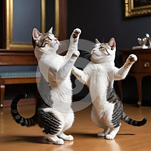 Cats dancing valzer abstract animals, AI generated image