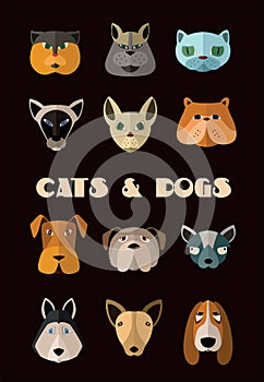 Cats and dogs icon set. Vector format.