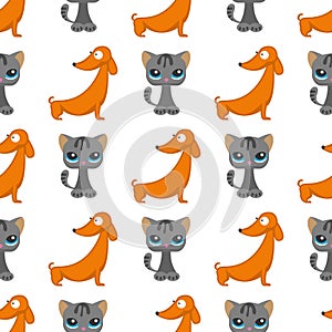 Cats dogs vector illustration cute animal funny seamless pattern background characters feline domestic trendy pet