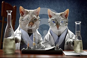 Cats dressed as crazy scientists experiment created with Generative AI technology