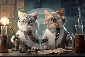 Cats dressed as crazy scientists experiment created with Generative AI technology