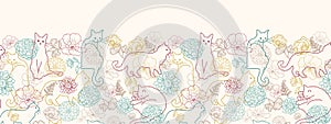 Cats among flowers horizontal seamless pattern