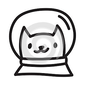 Cats head in a magic ball. Cute doodle illustration for halloween.