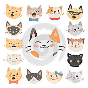 Cats heads vector illustration cute animal funny decorative characters feline domestic trendy pet drawn