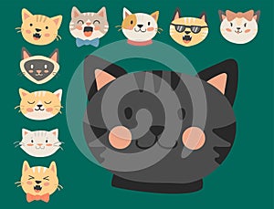 Cats heads vector illustration cute animal funny decorative characters feline domestic trendy pet drawn