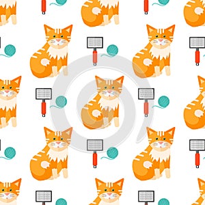 Cats heads vector illustration cute animal funny seamless pattern