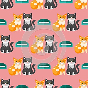 Cats heads vector illustration cute animal funny seamless pattern background characters feline domestic trendy pet