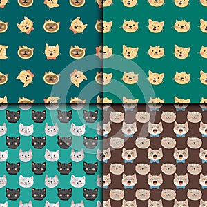 Cats heads vector illustration cute animal funny seamless pattern characters feline domestic trendy pet