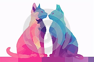Cats are kissing. Love of cats. Cartoon couple of colorful cats