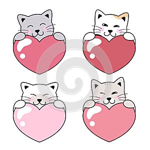 Cats, kittens holding hearts
