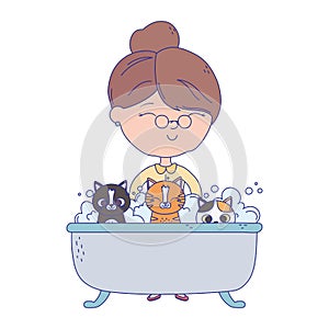 Cats make me happy, old woman cat and kitten in bathtub