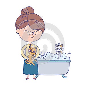 Cats make me happy, old woman cat and kitten in bathtub