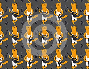 Cats musicians pattern. Cartoon style