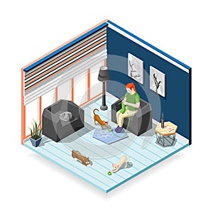 Cats Ordinary Life Isometric Composition