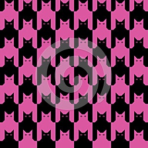 Cats Pattern in Black and Pink Magenta