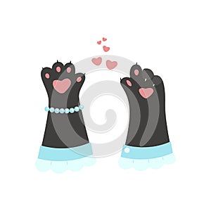 A cats paw folded into a heart, heart gesture with fingers. Vector illustration of isolates