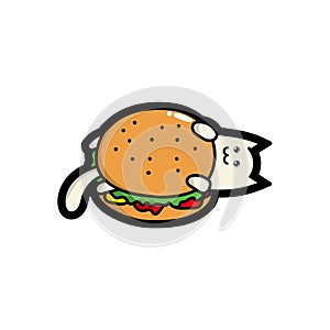 Cats play with burgers