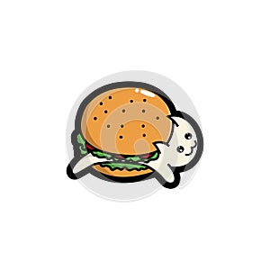 Cats play with burgers
