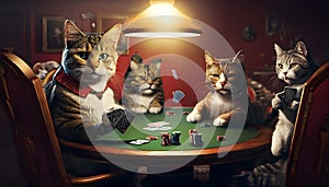 Cats playing Poker around a Table