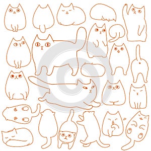 Cats posing doodle line art set