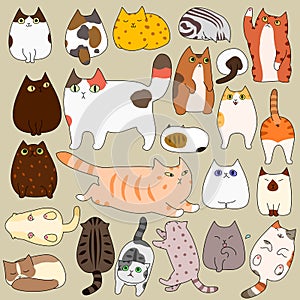 Cats posing doodle set