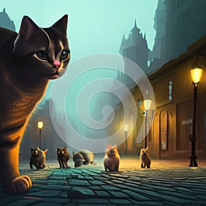 Cats roaming streets at night