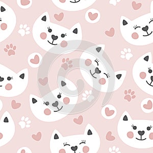 Childish seamless pattern.Cute cats face.
