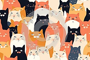 Cats seamless pattern, funny color illustration for background