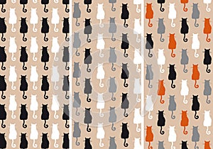 Cats seamless pattern, vector set