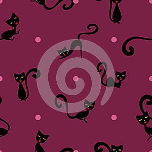 Cats Seamless Wallpaper Vector Random Pattern