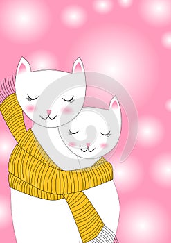 Cats sharing scarf Greeting Card