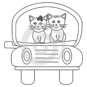 Cats sitting in a car coloring page