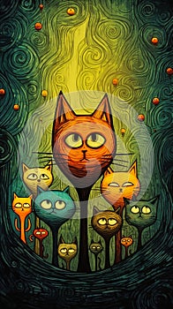 Cats Standing in a Forest