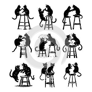 Cats on Stool Silhouettes