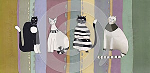 Cats on striped background