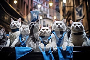 cats supporters of Manchester city winnning champions league illustration generative ai photo