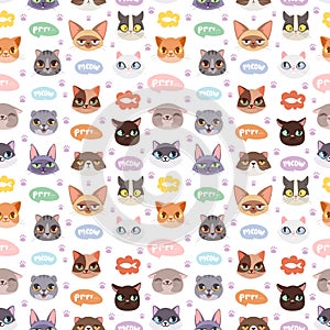 Cats vector heads illustration seamless pattern