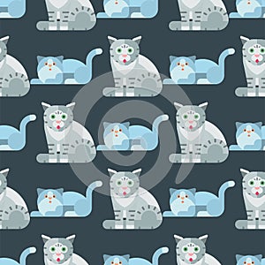 Cats vector illustration cute animal seamless pattern funny decorative kitty characters feline domestic trendy pet